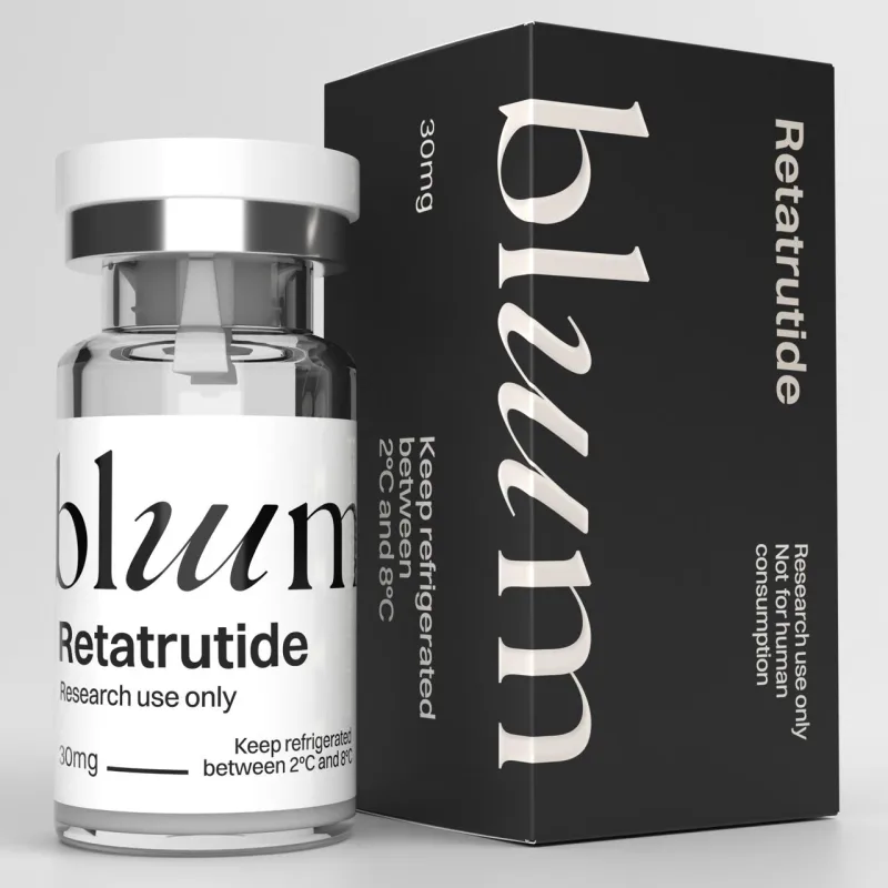 Bluum vial and box labelled Retatrutide